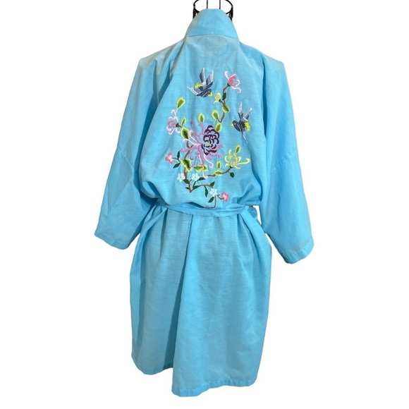 Vintage Hand Embroidered for Jodie Arden Kimono Style Short Robe Blue Size S/M - Picture 3 of 12